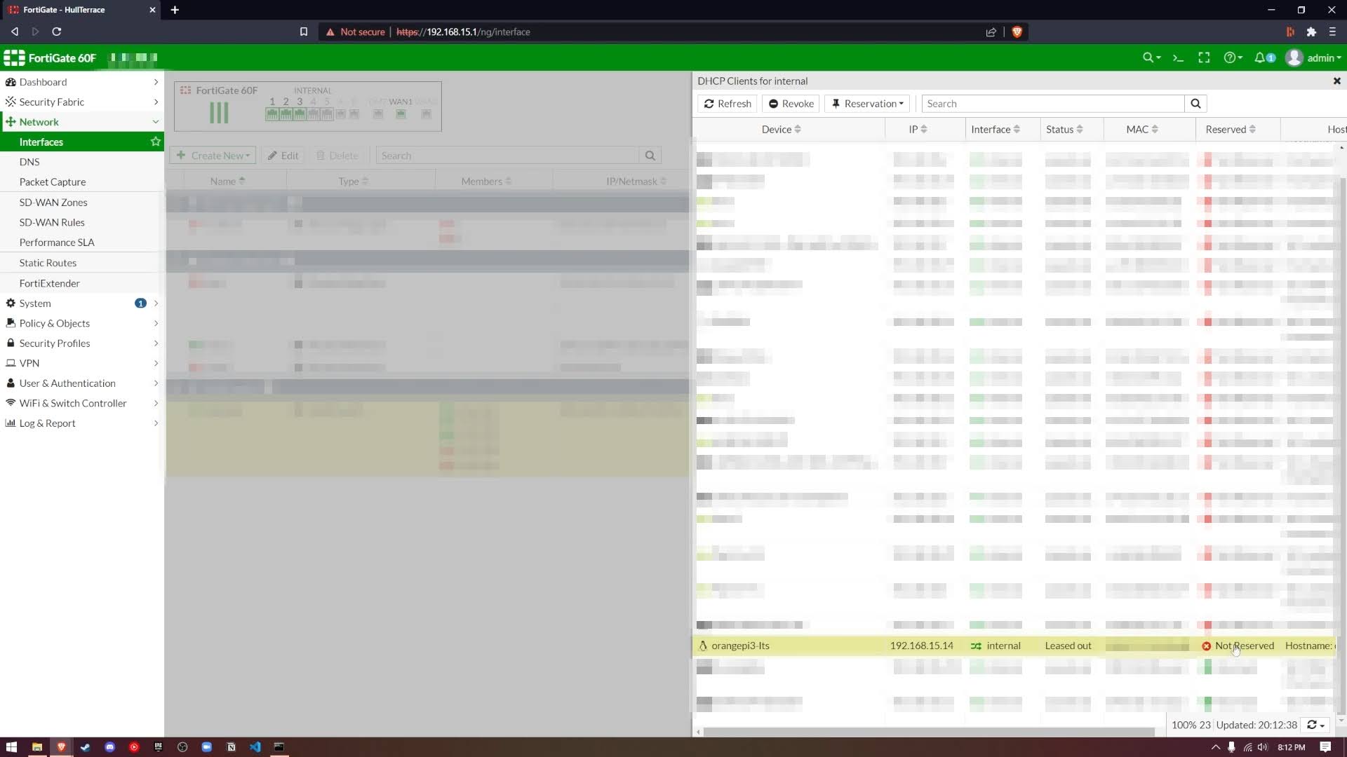 Enterprise Fotinet router web interface