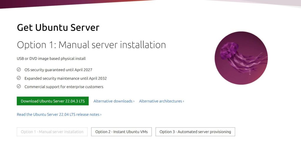 Ubuntu Server install page